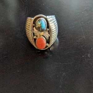 Vintage Mens Turquoise & Agate Ring